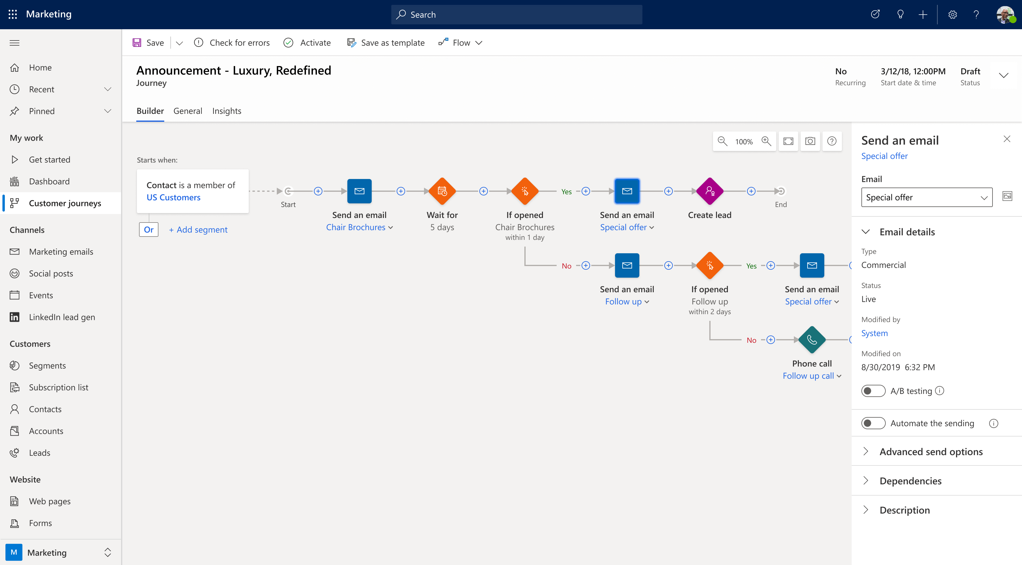 dynamics 365 marketing customer journey create lead