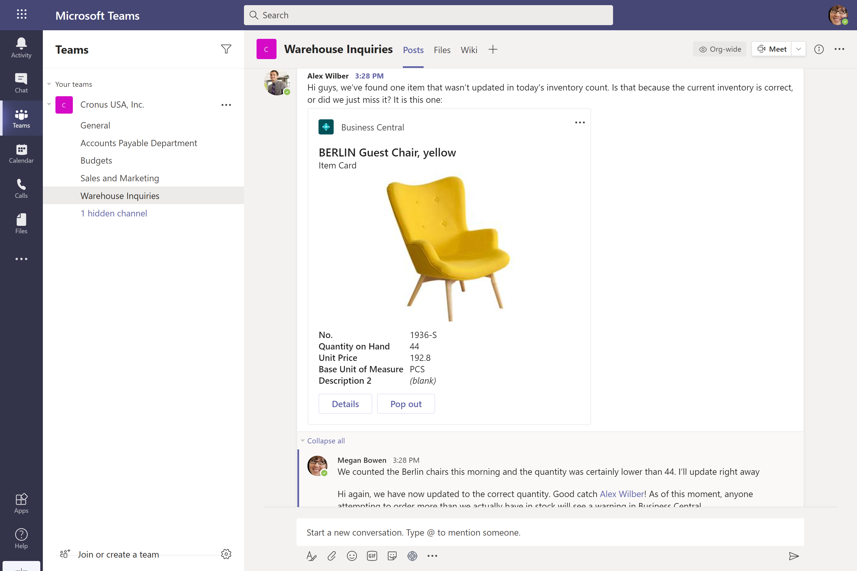 Business Central in Microsoft Teams - Dynamics 365 Release Plan