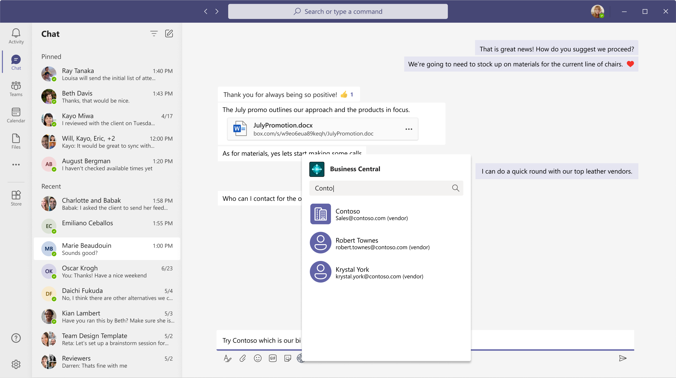 Conversation requiring the lookup of business contacts