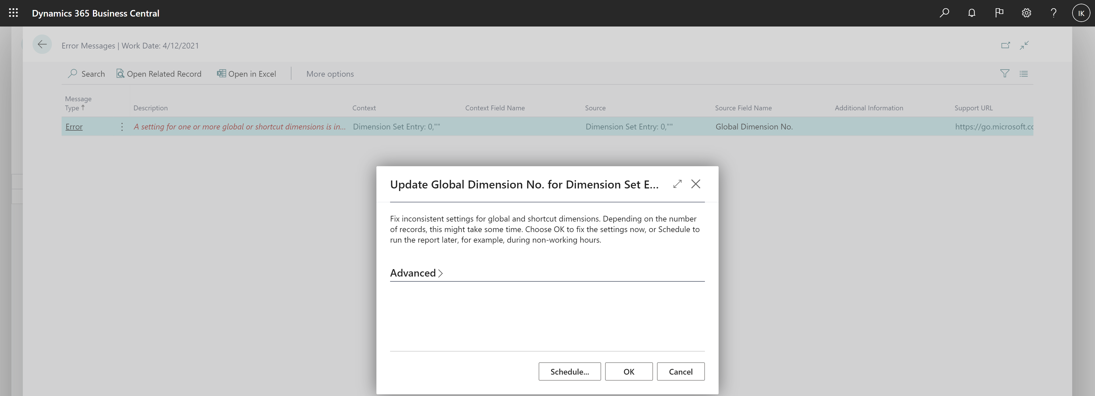 Shows new Update Global Dimension No. for Dimension Set Entries report