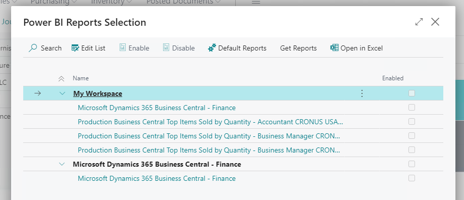Business Central and Power BI workspaces