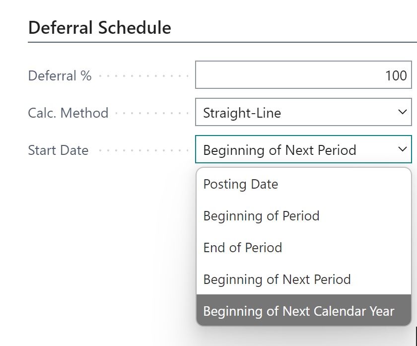 New option for Start Date: Beginning of Next Calendar Year.