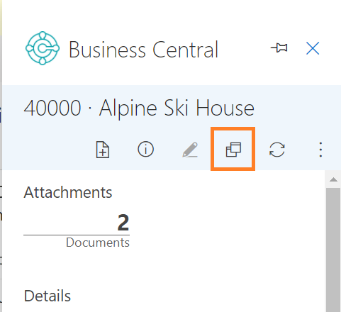 The action to open in a new window from the Outlook addin contact insights pane.