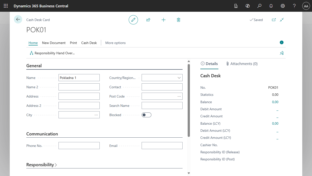 Screenshot of the cash desk card.