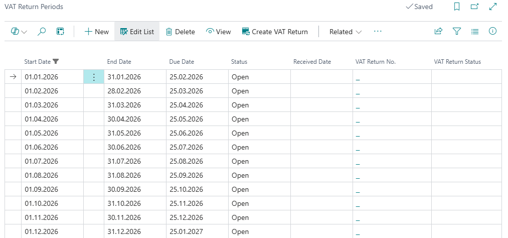 VAT Return Periods