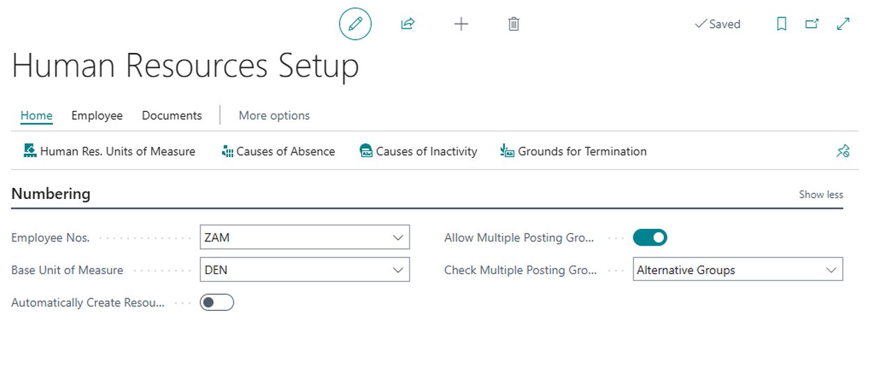 Screenshot of the Human Resource Setup page.