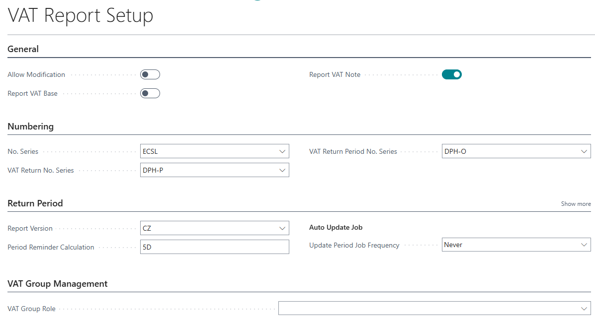VAT Report Setup