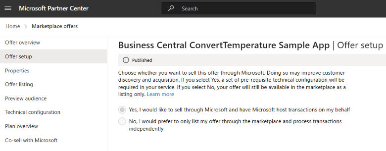 Opting in to sell offer through Microsoft in Partner Center