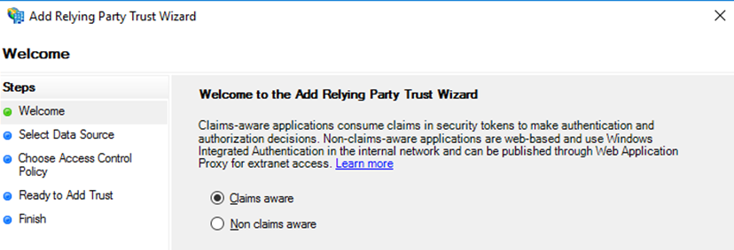 AD FS Relying Trust Wizard.