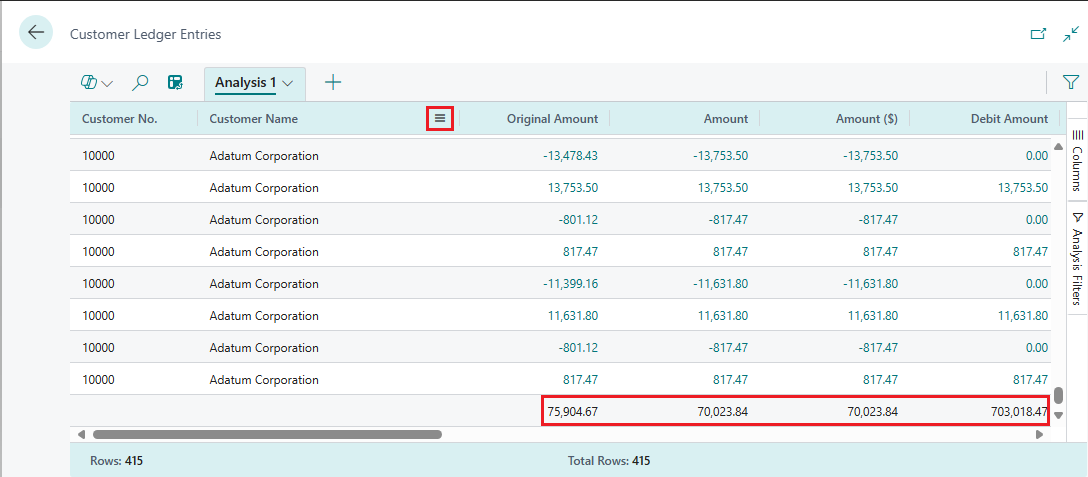 Analyze data in list pages and queries using data analysis mode - Business  Central