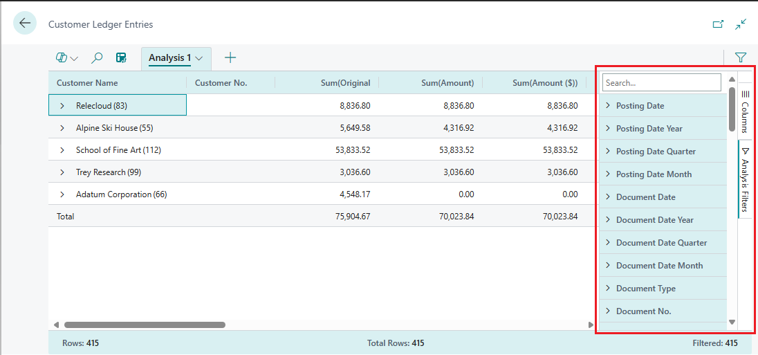 Shows an overview of the filters pane in the analysis mode