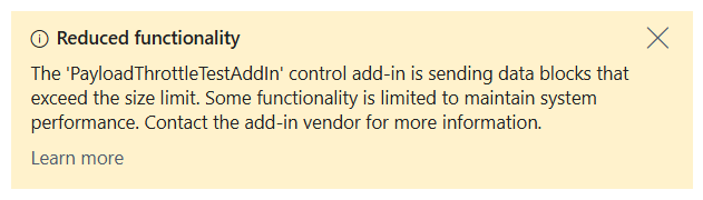 Control add-in payload warning
