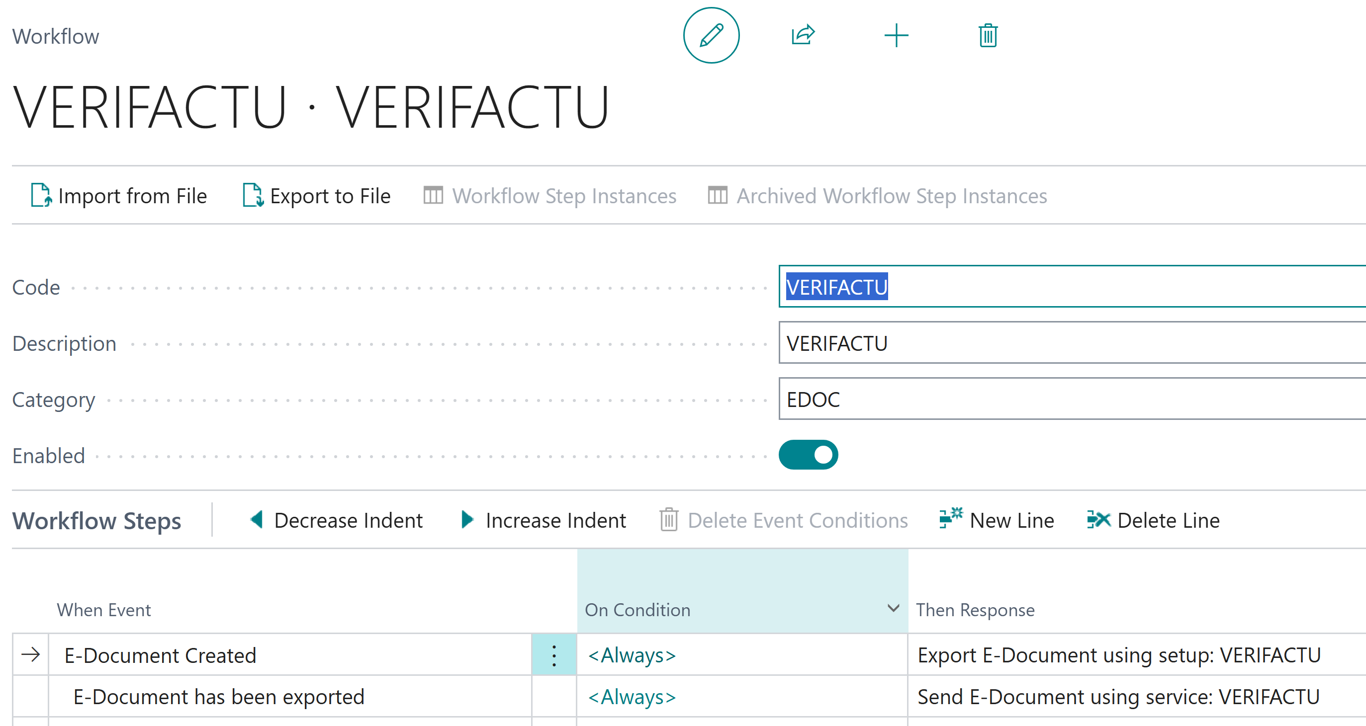 Screenshot that shows the workflow page with the values.