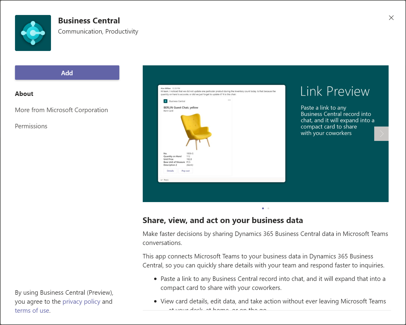 Business Central and Microsoft Teams Integration overview