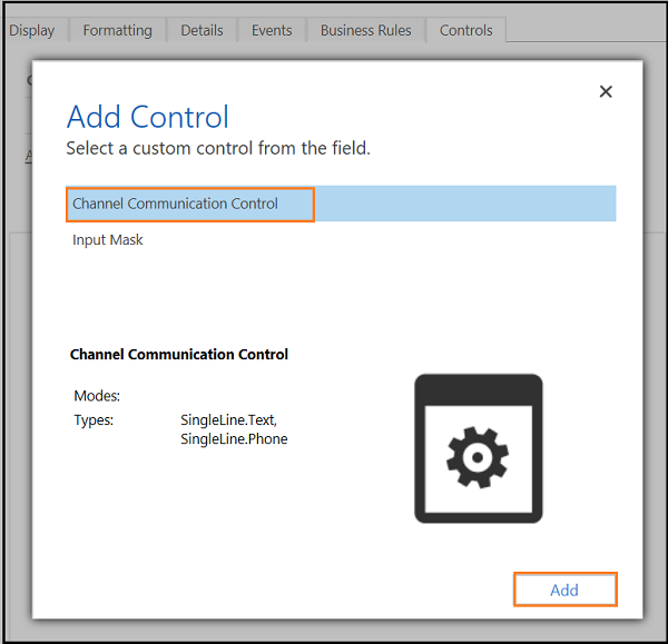 Choose Channel Communication Control and select add.