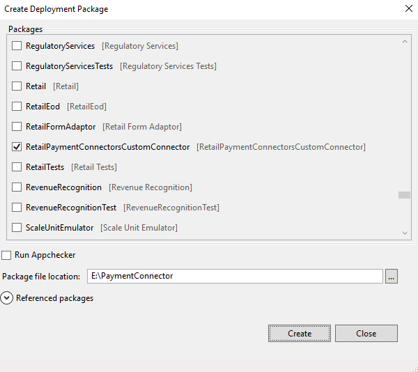 Create Deployment Package dialog box.