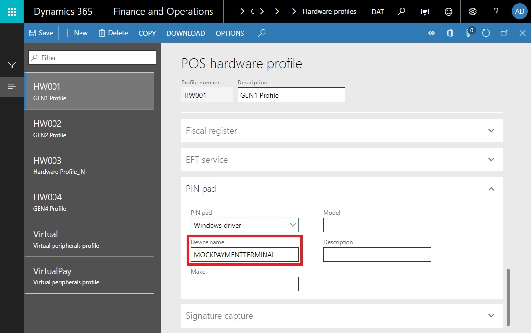 Configure payment connector on the POS hardware profile page in the client.
