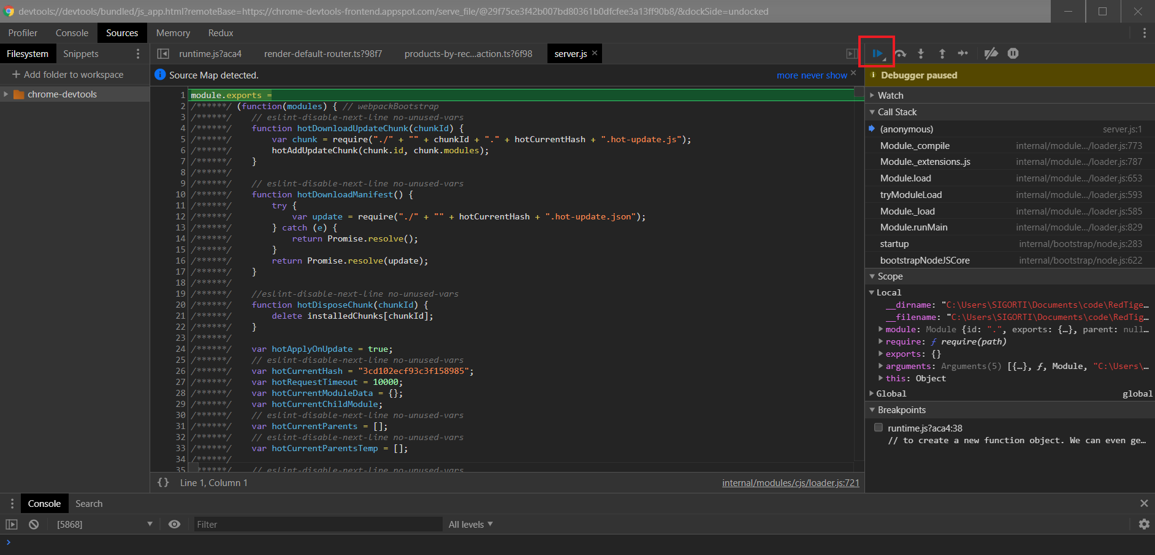 Resume script execution.