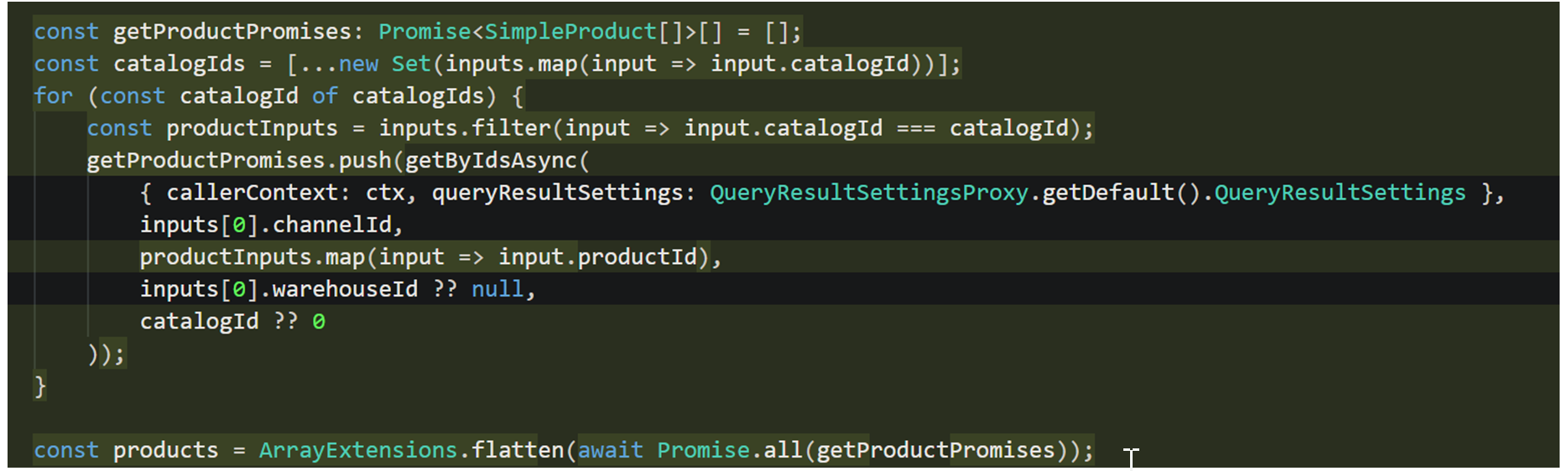 Updated data action that groups product lines by catalog ID.