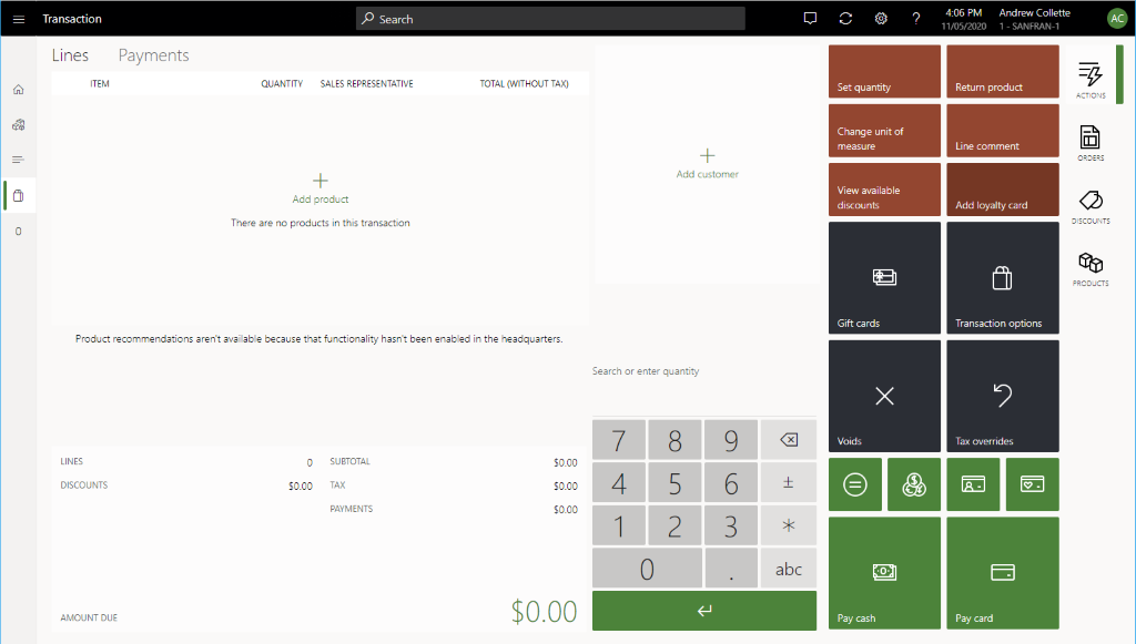 Demo data transaction page for Fabrikam.