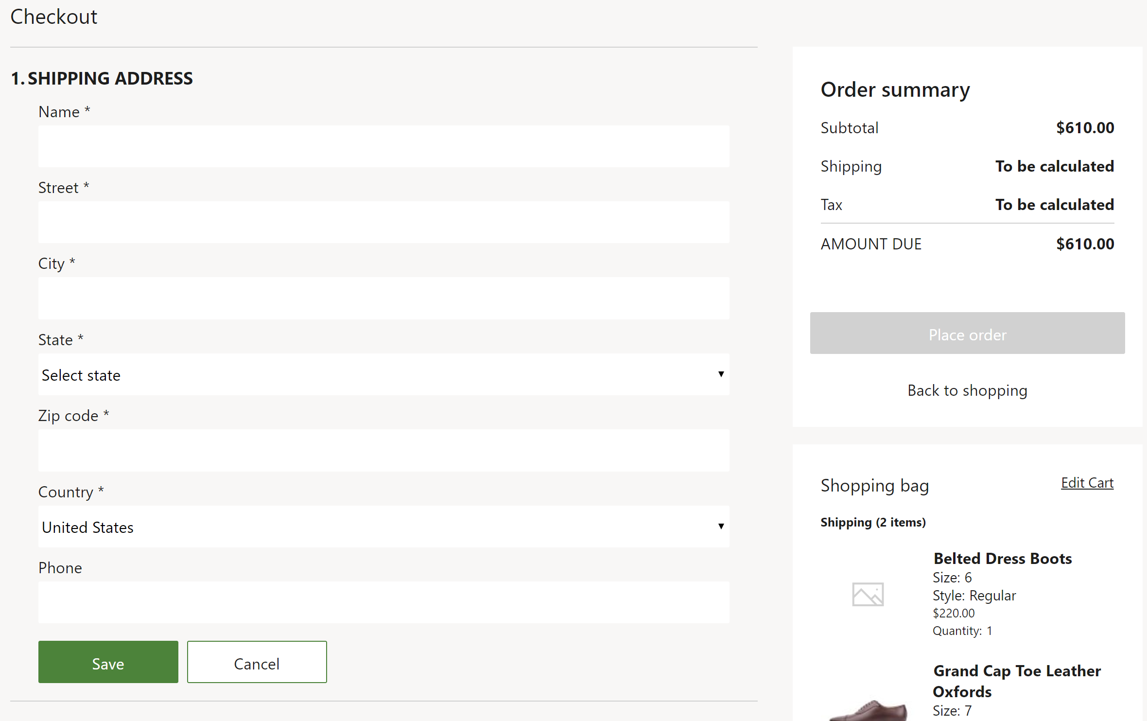 Example of a shipping address module on a checkout page.