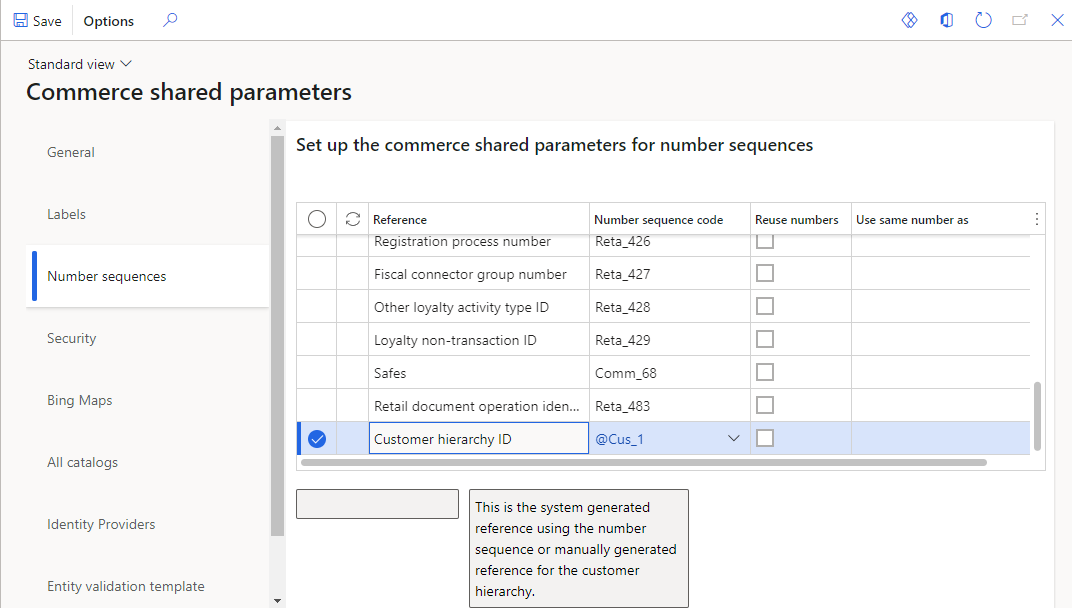 Number sequence added to the Customer hierarchy ID reference.