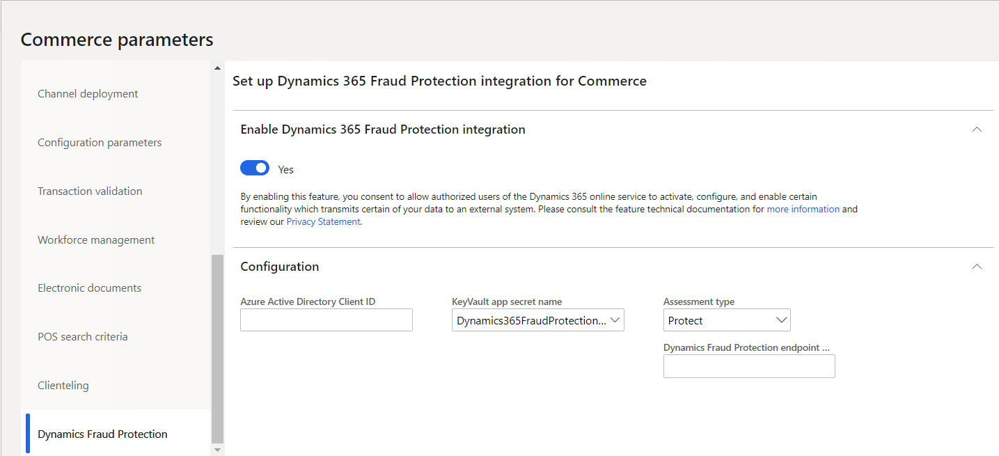 Fraud Protection setup in Retail parameters.