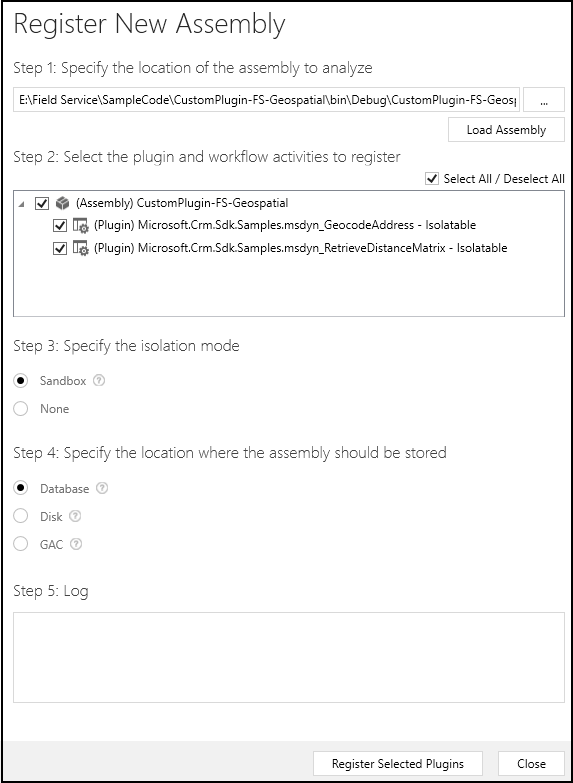 Screenshot of the Register New Assembly dialog box.