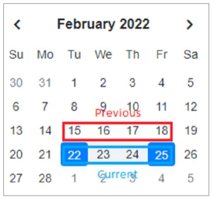 Screenshot of a calendar showing two date ranges.