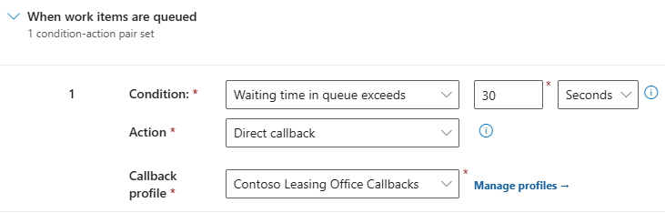 Screenshot of a callback profile selection for overflow action.
