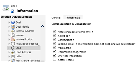 Select OneNote integration for an entity.