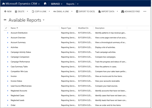 Default reports in Dynamics 365 Customer Engagement (on-premises) Default reports in Dynamics 365 Customer Engagement (on-premises).