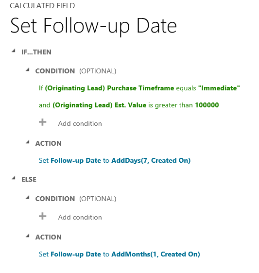 Set Follow up date If-Then & Else in Dynamics 365 for Customer Engagement.