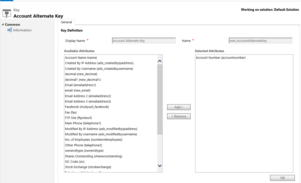 Define alternate key for the account entity Define alternate key for the account entity.