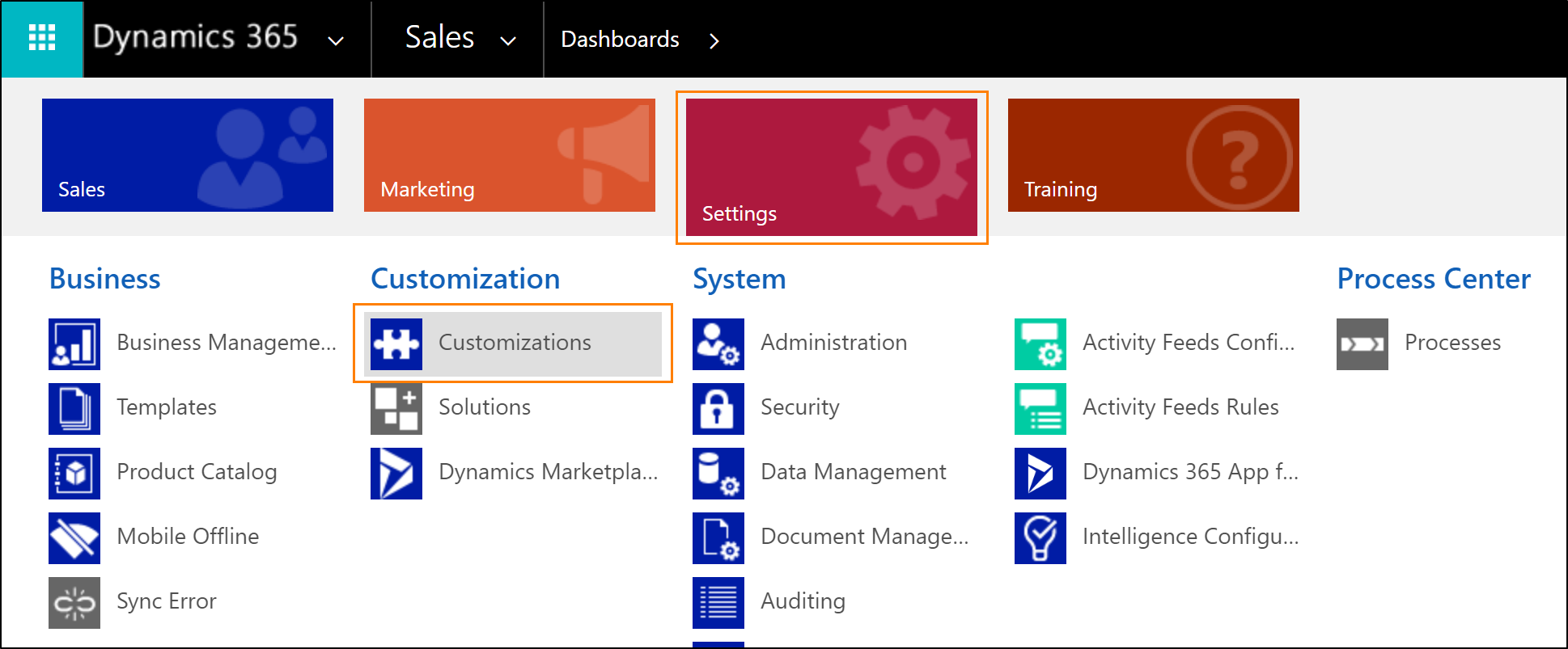 Click path to customization area.