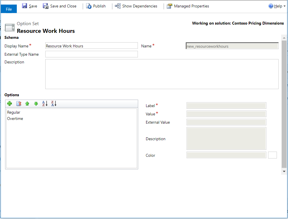 Option set based pricing dimension called Resource Work Hours .