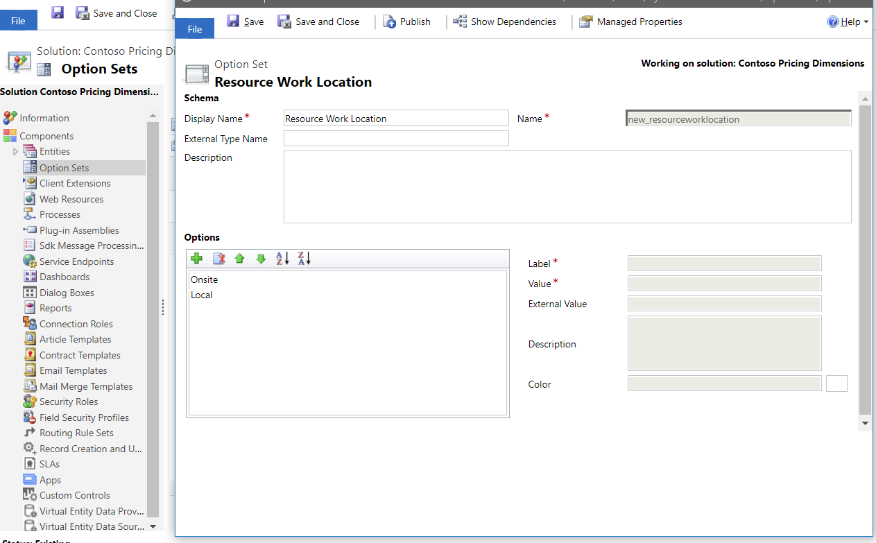 Option set based pricing dimension called Resource Work Location .