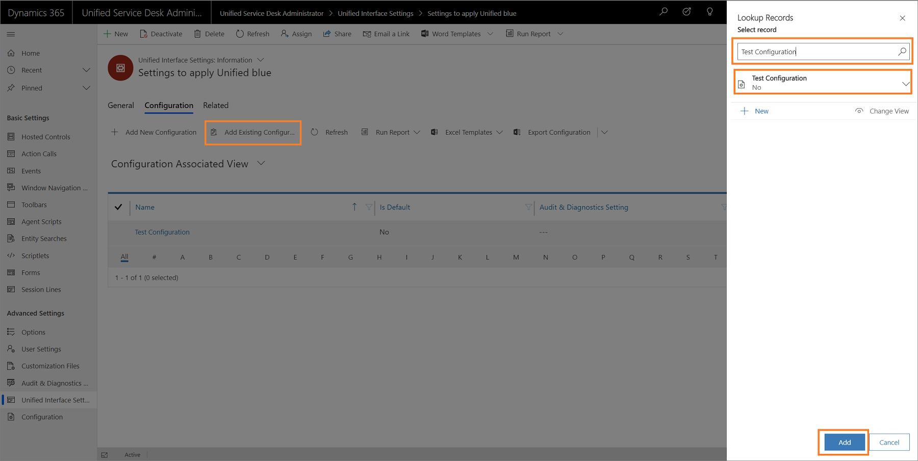 Add configuration to the Unified Interface Setting record Add configuration to the Unified Interface Settings record.