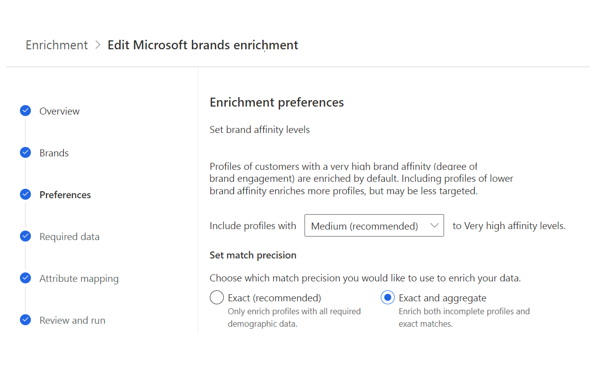 Screenshot of the enrichment preferences window.