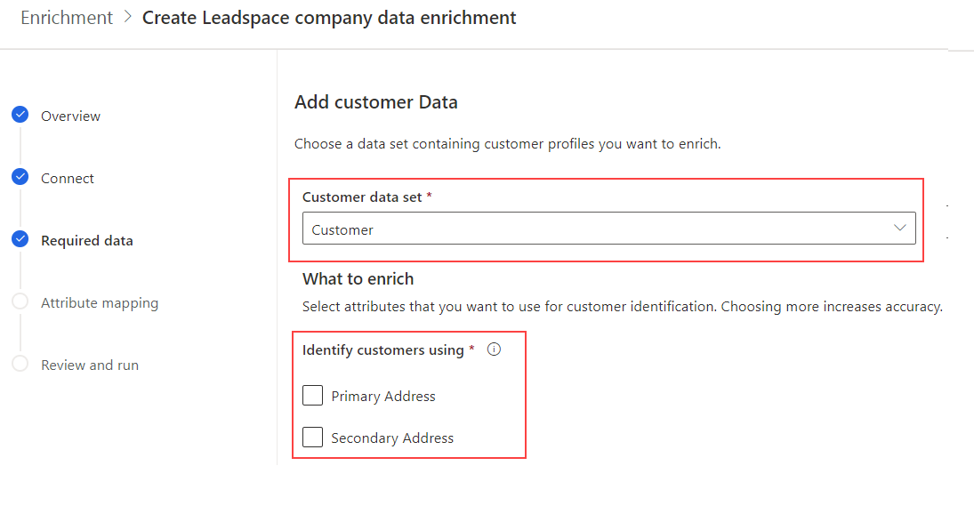 Screenshot when choosing the customer data set.