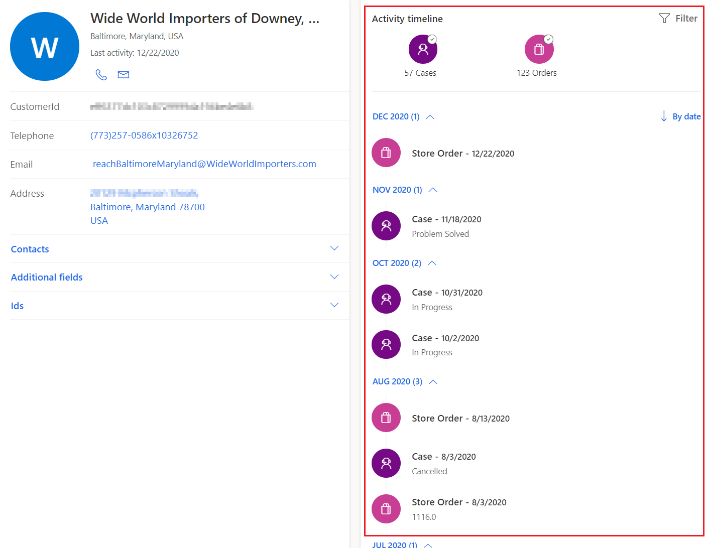 View configured activities in Customer Profiles.