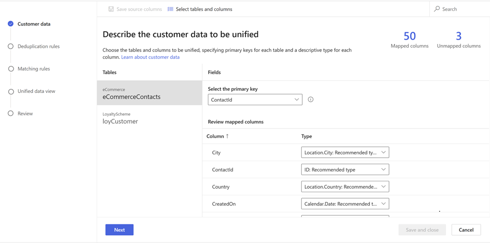 Screenshot of Customer data page.