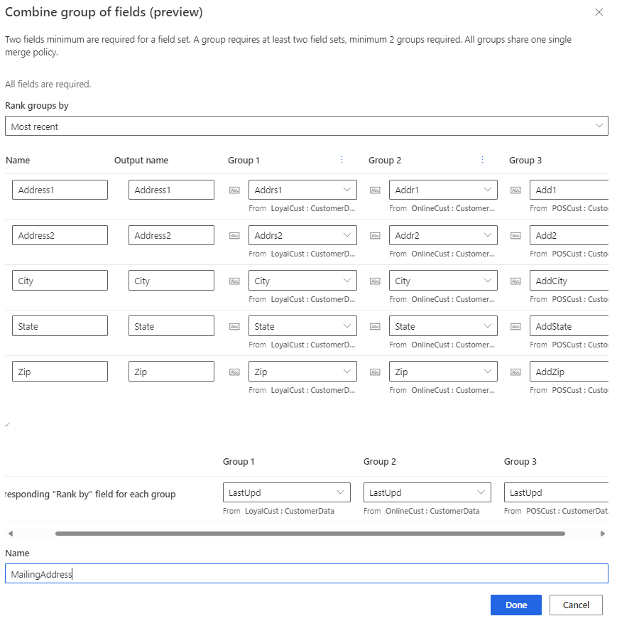 Combine group of fields example.