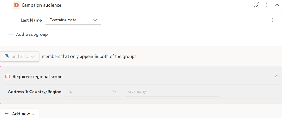Screenshot of an editable segment group above a locked, read-only segment group in the segment designer.