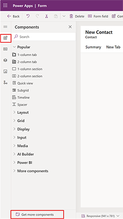 Screenshot showing Get more components link.