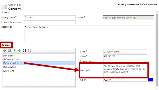 Consent option-set values available to confirmation request messages.