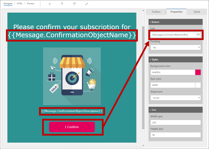 Dynamics elements in a subscription confirmation request message.