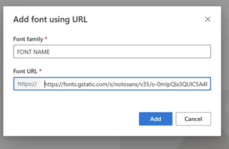Enter the URL of the font in the dialog box
