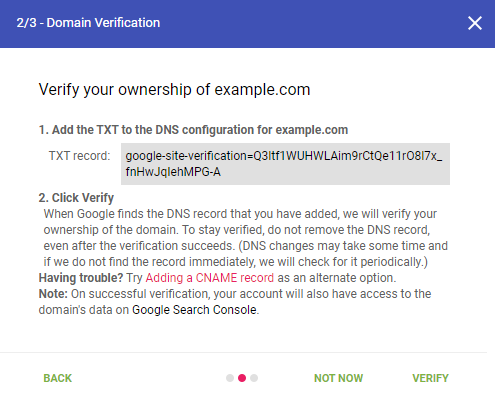 Domain verification screenshot.
