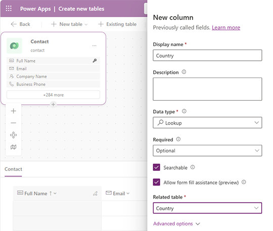 Link Country/region lookup to Contact entity.
